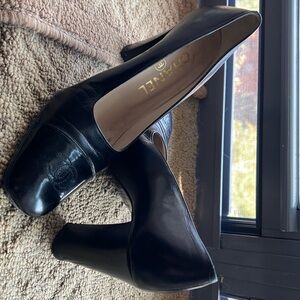 Chanel Heels Black Leather Tip Black Patent Leather with CC